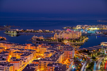 Doha, Qatar - May 28, 2025: Beautifull Aerial view of Marsa Malaz Kempinski Doha Hotel