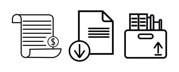 Invoice payment icon pack. vector illustration. Personal documents icon in black filled and outlined style