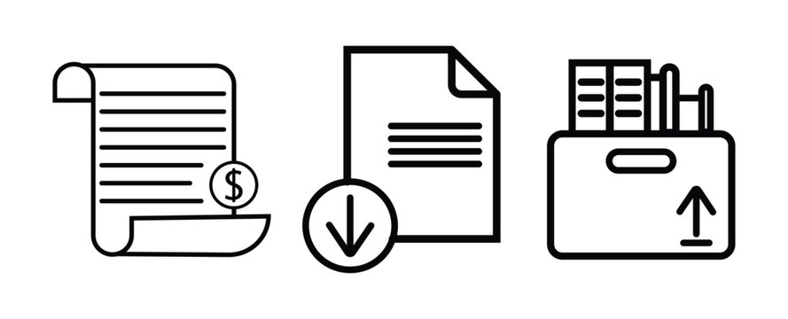 Invoice payment icon pack. vector illustration. Personal documents icon in black filled and outlined style