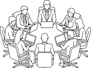 Business Team Meeting Around Round Table Laptops business meeting