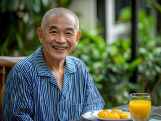 senior man having breakfast