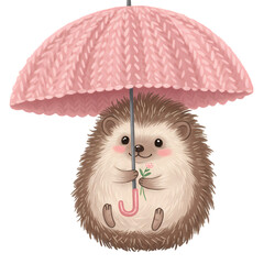 A Little Hedgehogs Rainy Day Companion A Charming Illustration isolated on transparent baackground