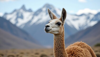 Obraz premium A Majestic Llama in the Snowy Mountain Background