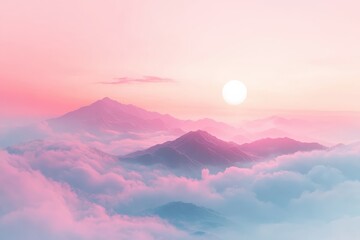 Serene Pastel Landscape with Sunset and Smooth Gradient Over Soft Clouds