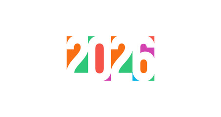 Modern 2026 New Year typography in vibrant minimal flat style for celebration banner, greeting card, festive ad, design template, web poster. Holiday concept. Vector illustration.