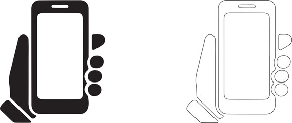 Phone in hand with blank screen. Vector template.