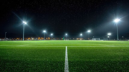Perfectly groomed field ready for match, glowing green under quiet stars