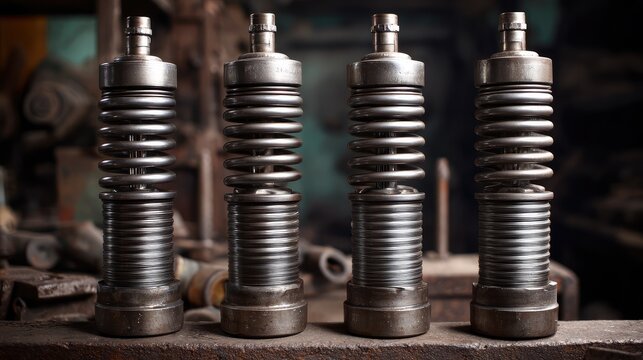 Shock absorbers and struts placed on hydraulic press bench