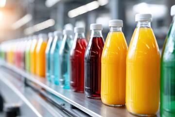 Vibrant display of assorted beverages in a production facility setting
