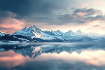 Obraz premium A peaceful view of the snowy mountains amidst a beautiful sky.