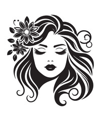 Beauty woman Face and hair style logo vector, woman Face vector illustration.