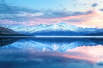 Fototapeta premium A peaceful view of the snowy mountains amidst a beautiful sky.