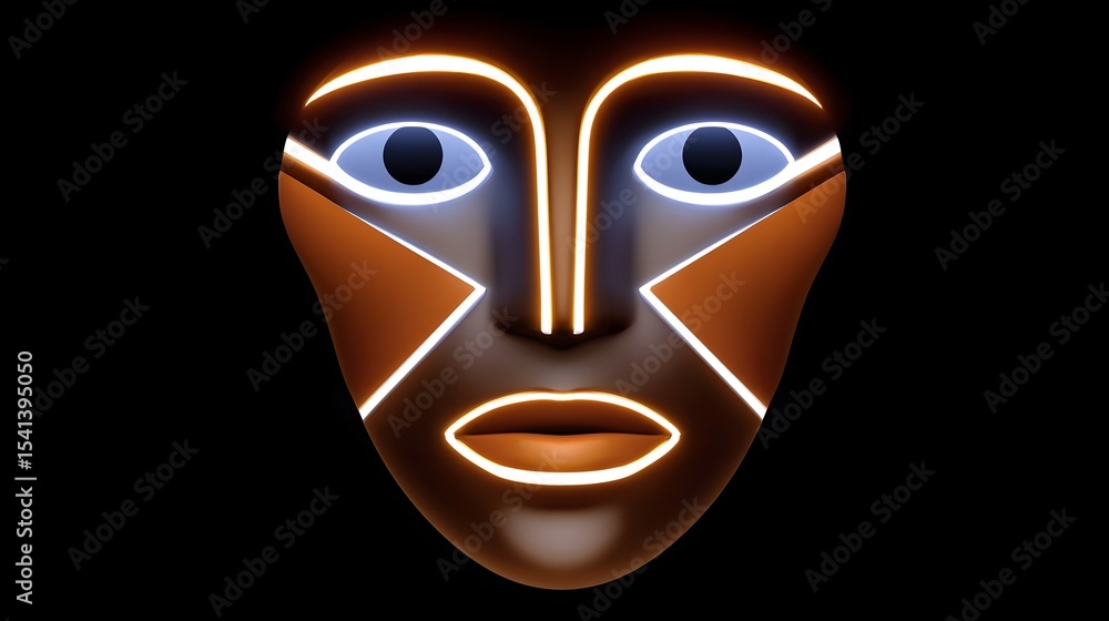 Poster abstract face made from geometric patterns and glowing lines