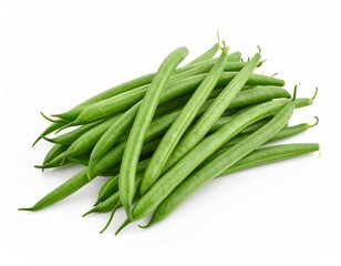 Pile of Fresh Green Beans on White Background