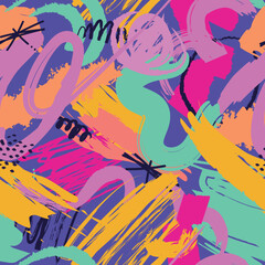 Vibrant abstract seamless pattern with playful brushstrokes, perfect for modern and energetic designs
