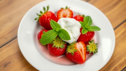 Fresh strawberry dessert with natural ingredients served in stylish dishes. A light and healthy version of something sweet. A great choice for a healthy eating concept.