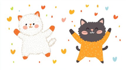 A whimsical cartoon illustration of various animal fiber crafts coming to life a knitted sheep jumping, a crocheted cat purring symbolizing the joy and personality infused into handmade items Concept