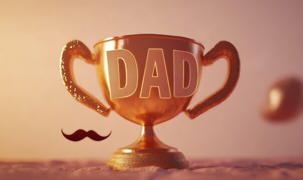 Father's Day award in the form of a golden trophy with 'best dad' text and mustache details