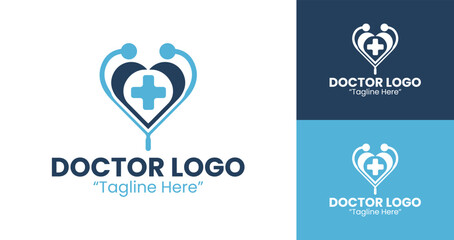 Clean and Minimalist Doctor Logo with Stethoscope and Heart Symbol for Clinics