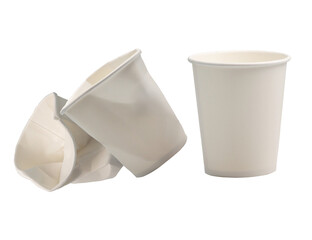 white paper cups, stacked and isolated on transparent background.