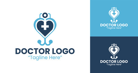 Modern Doctor Logos Featuring Stethoscope and Heart for Health Branding and Identity