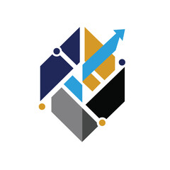 Modern abstract logo with geometric shapes and connecting lines, symbolizing technology, data, and growth in a digital age.