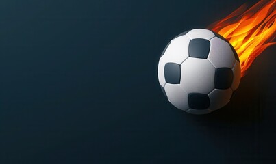 Naklejka premium Soccer Ball in Motion with Flames on Dark Background