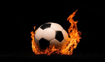 Fototapeta premium Flaming Soccer Ball in Dark Background for Sports and Energy Themes