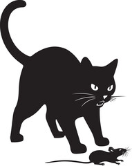 angry cat catching a mouse silhouette vector illustration art