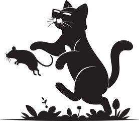silhouette vector illustration cat and mouse playing