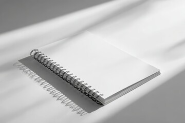 A4 format spiral binding notebook mock up on white marble background.