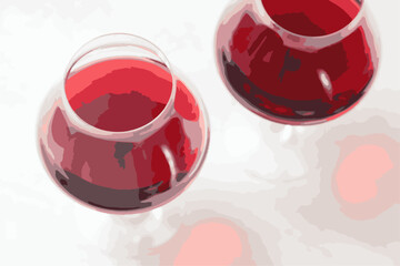Wine Time - Wine Time image of 2 glasses of red wine on white background, vector
