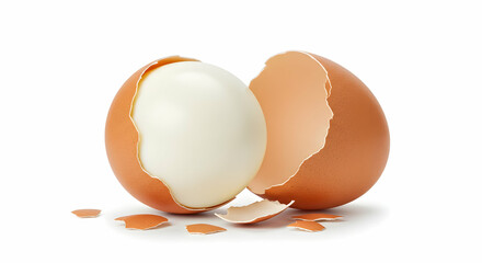 Hard Boiled Egg in Cracked Shell Isolated White Background