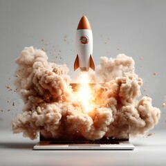 A powerful rocket blasting off from the launch pad its engines igniting and propelling it skyward amidst a dramatic cloud of smoke and fire