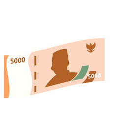 Flat illustration of a 5000 rupiah Indonesian banknote featuring a portrait and national emblem. Simple, modern design, perfect for financial or economic topics.