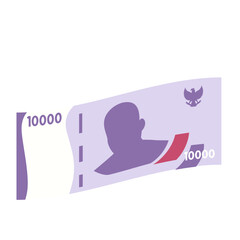Flat illustration of a 10000 rupiah Indonesian banknote featuring a portrait and national emblem. Simple, modern design, perfect for financial or economic topics.