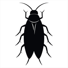 Simple Black and White Cockroach Illustration on White Background