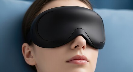 Naklejka premium Close-up of person wearing black eye massager relaxing