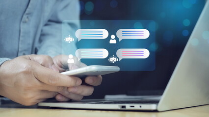 AI Chatbot on Smartphone for Smart Messaging.A realistic AI chatbot interface on a mobile screen, showing automated replies and smart input. Great for tech apps, AI texting