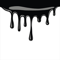 Dripping Liquid Vector Silhouette - Black Ink, Paint, or Oil Drips Isolated on White Background