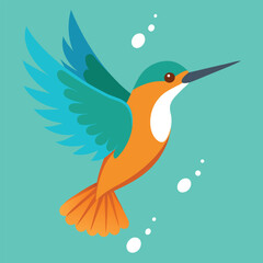 Common kingfisher in flight wings spread banner ad design