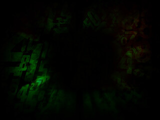 abstract blur and dark green and red numbers and shapes background, object, decor, namecard, banner, picture, copy space