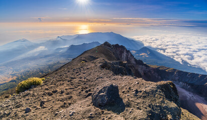 View at Mount Rinjani, Lombok active volcano in Indonesia. Short is taken in the morning  with...