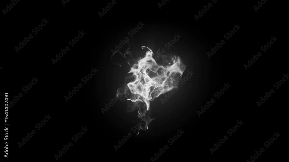 Poster ghostly white energy or smoke form subtly pulsates and shifts in a seamless loop on a black backgrou