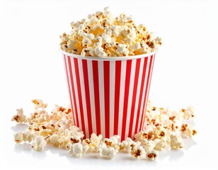 Classic Red and White Striped Popcorn Bucket on a white background 