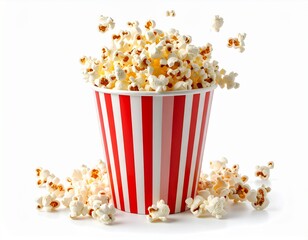 Classic Red and White Striped Popcorn Bucket on a white background 