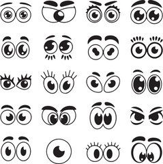 Collection of Cartoon Eyes Black and White Googly Eyes Eyebrows Various Expressions Silhouette Illustrations