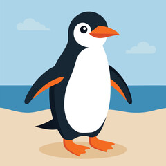 Gentoo penguin waddling towards camera in advertisement banner