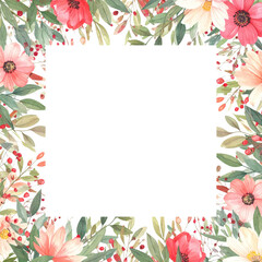 Fototapeta premium Frame a vintage summer garden illustration with a floral border, nature vector pattern, and decorative spring foliage