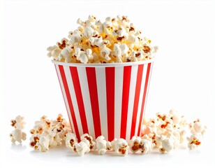 Classic Red and White Striped Popcorn Bucket on a white background 
